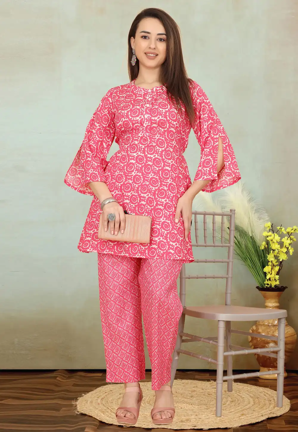 Pink Cotton Kurta Set With Palazzo 328562