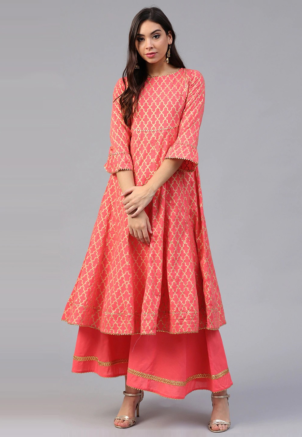 Pink Cotton Kurta Set With Palazzo 281335