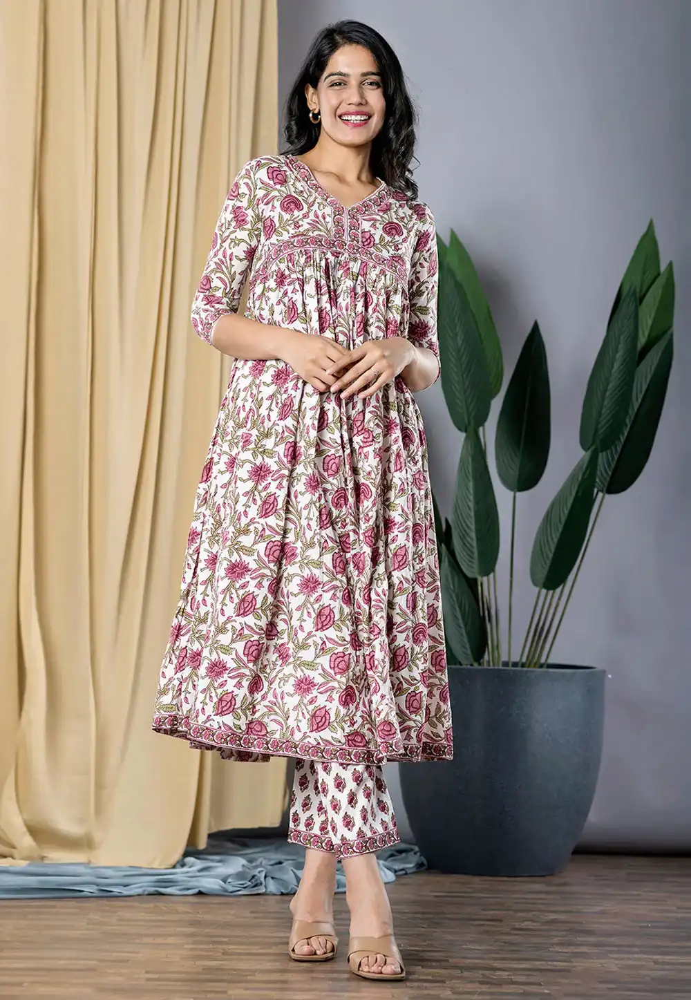 Pink Cotton Kurta Set With Pant 311950