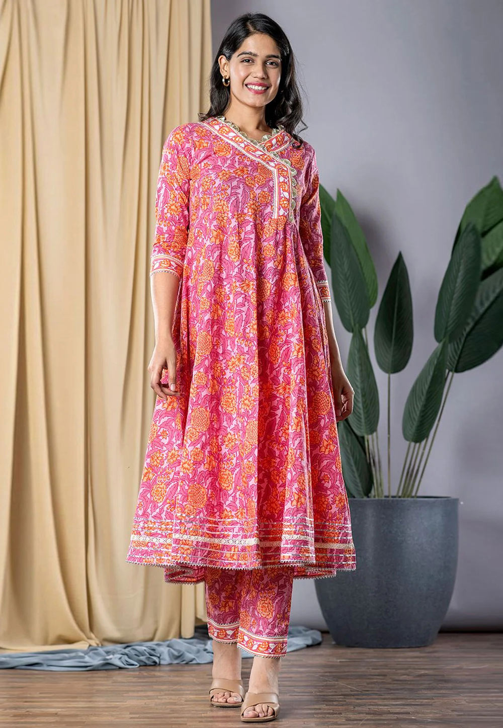 Pink Cotton Kurta Set With Pant 311953