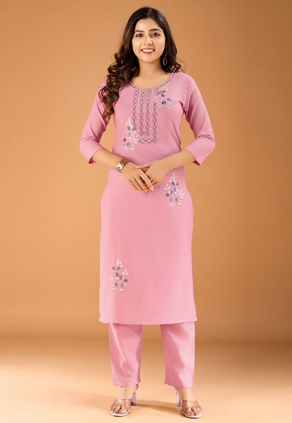 Pink Cotton Kurta Set With Pant 309852