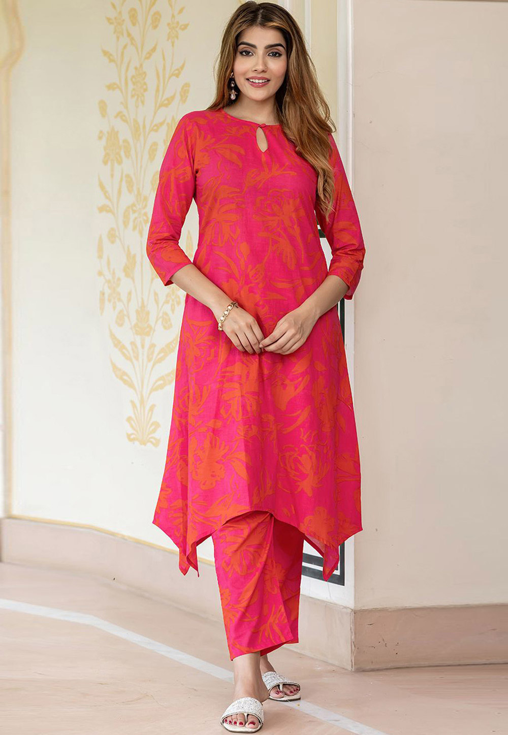Pink Cotton Kurta Set With Pant 326195