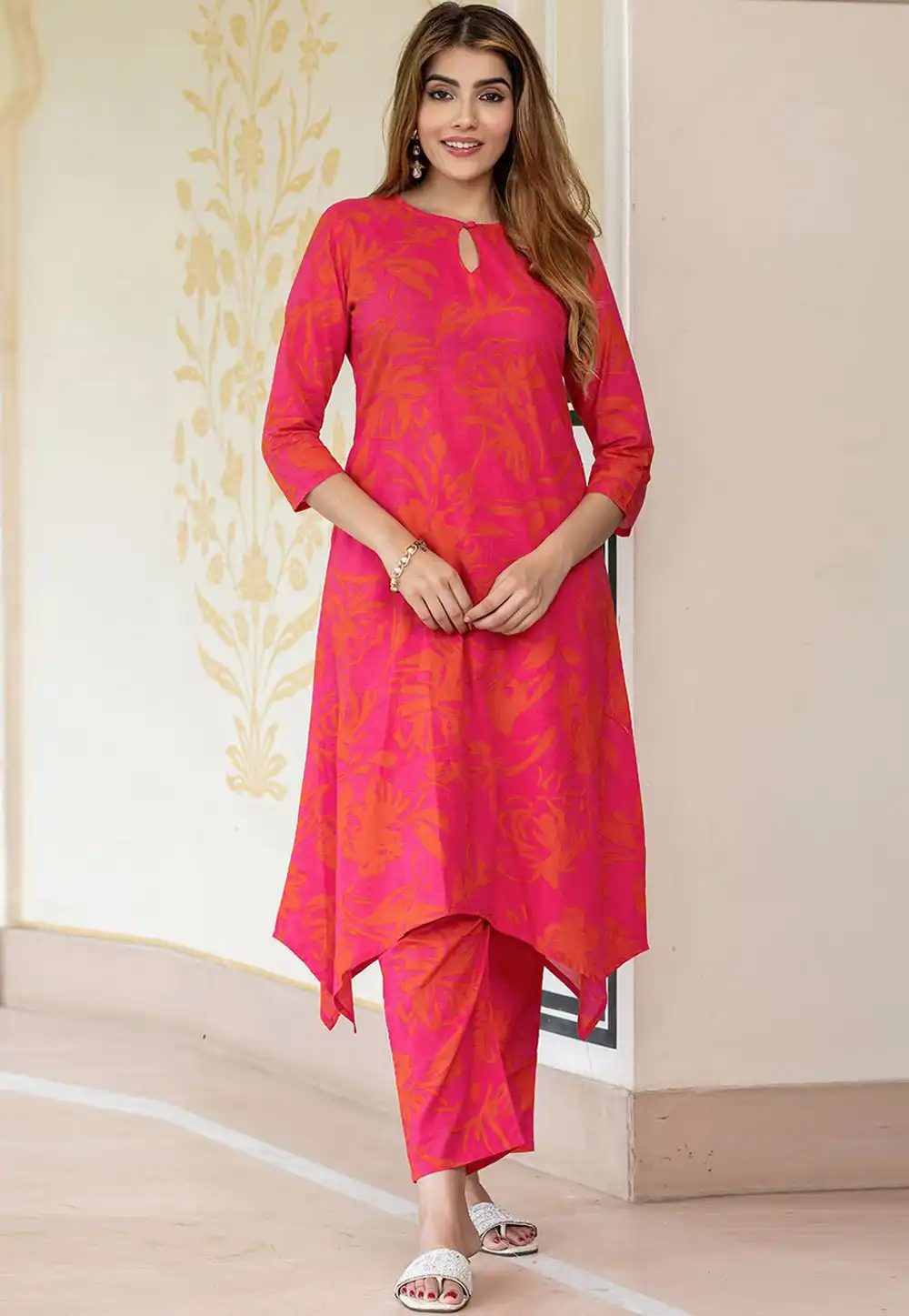 Pink Cotton Kurta Set With Pant 326195