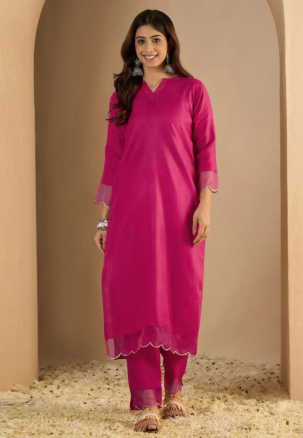 Pink Cotton Kurta Set With Pant 325296