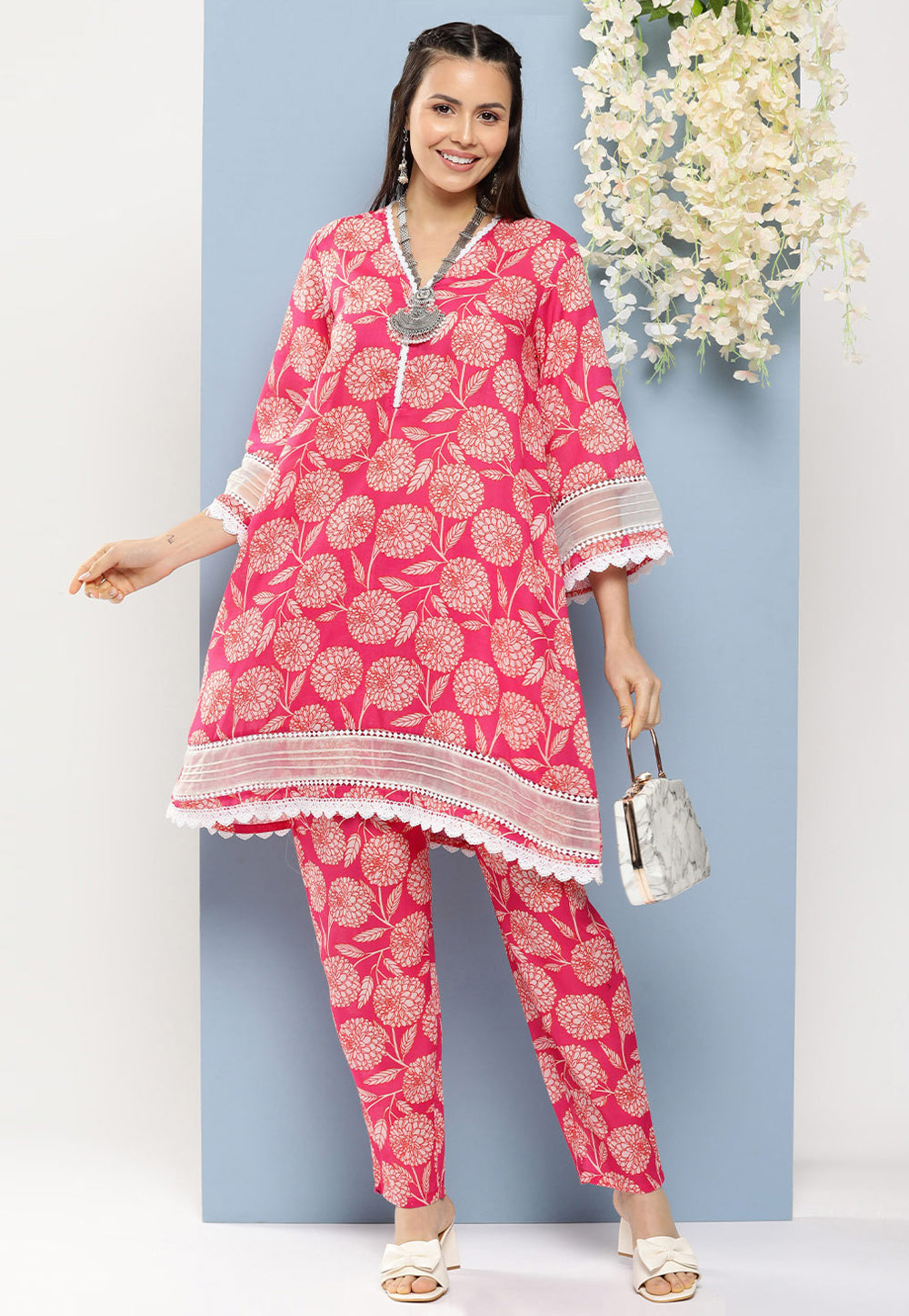 Pink Cotton Kurta Set With Pent 281433