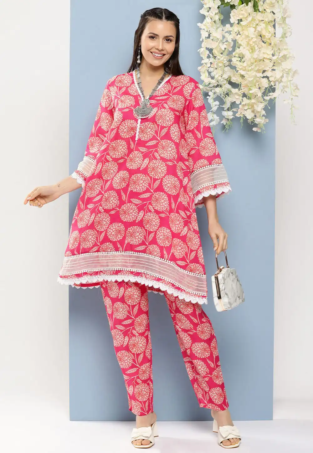 Pink Cotton Kurta Set With Pant 281433