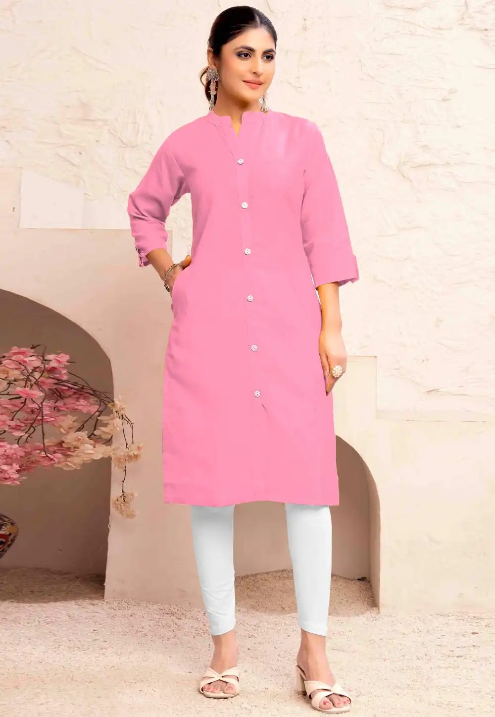 Pink Cotton Kurti 324634