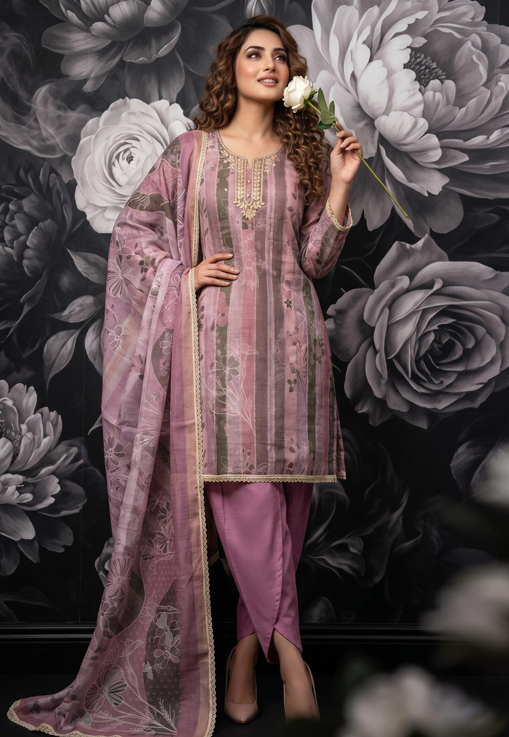 Pink Cotton Linen Dhoti Style Suit 330123