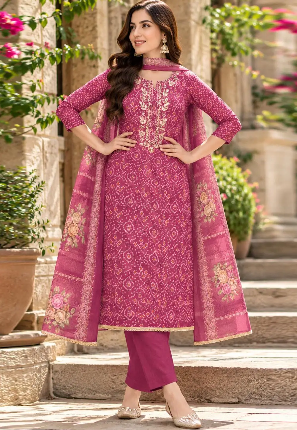 Pink Cotton Linen Pant Style Suit 337023