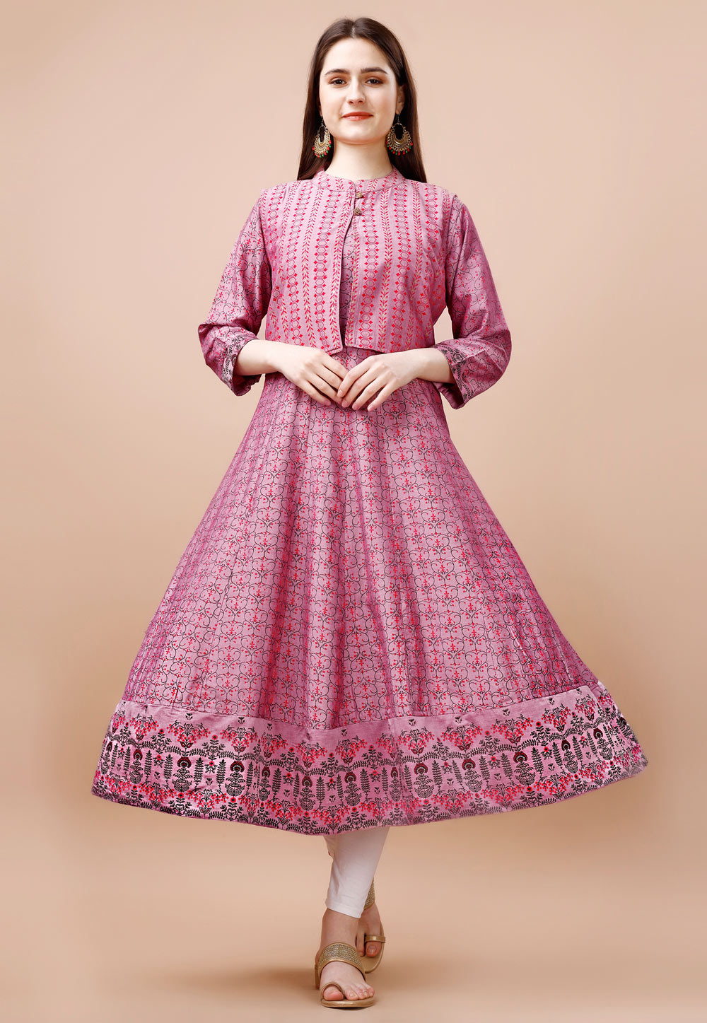 Pink Cotton Long Tunic With Jacket 281219
