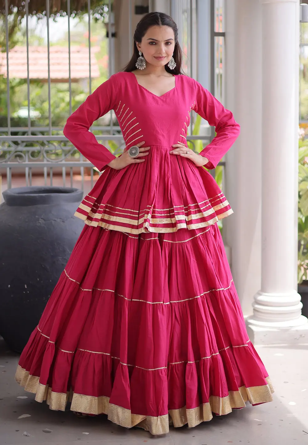 lehenga cotton dress Cotton Burgundy Maroon Gota Patti Embroidered Flared Lehenga LLCV119203