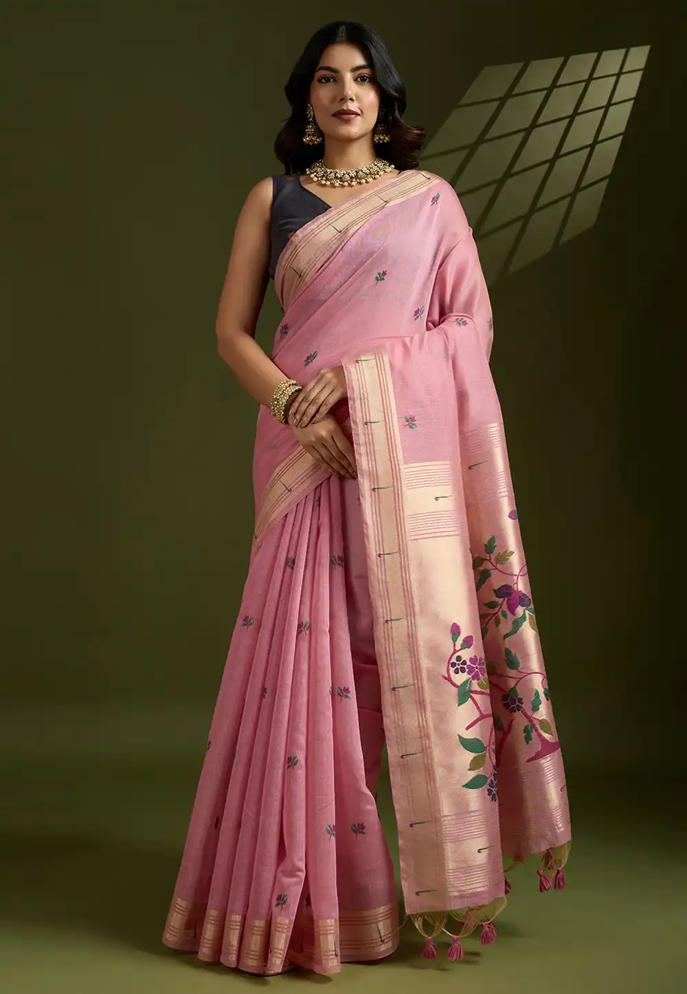 Pink Cotton Paithani Saree 314065