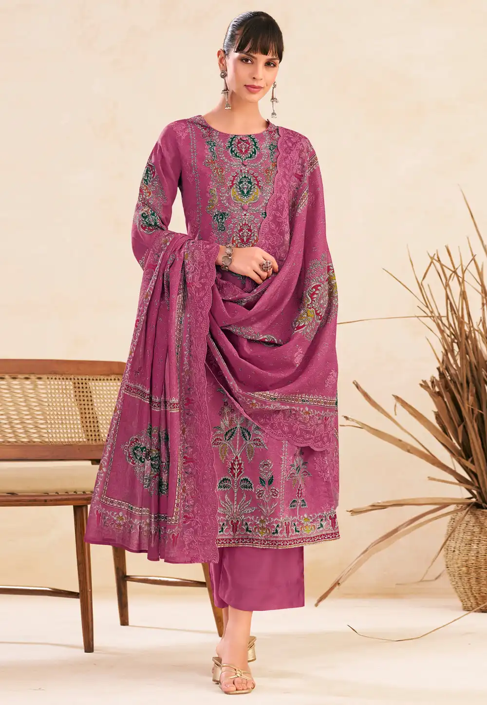 Pink Cotton Palazzo Suit 327934