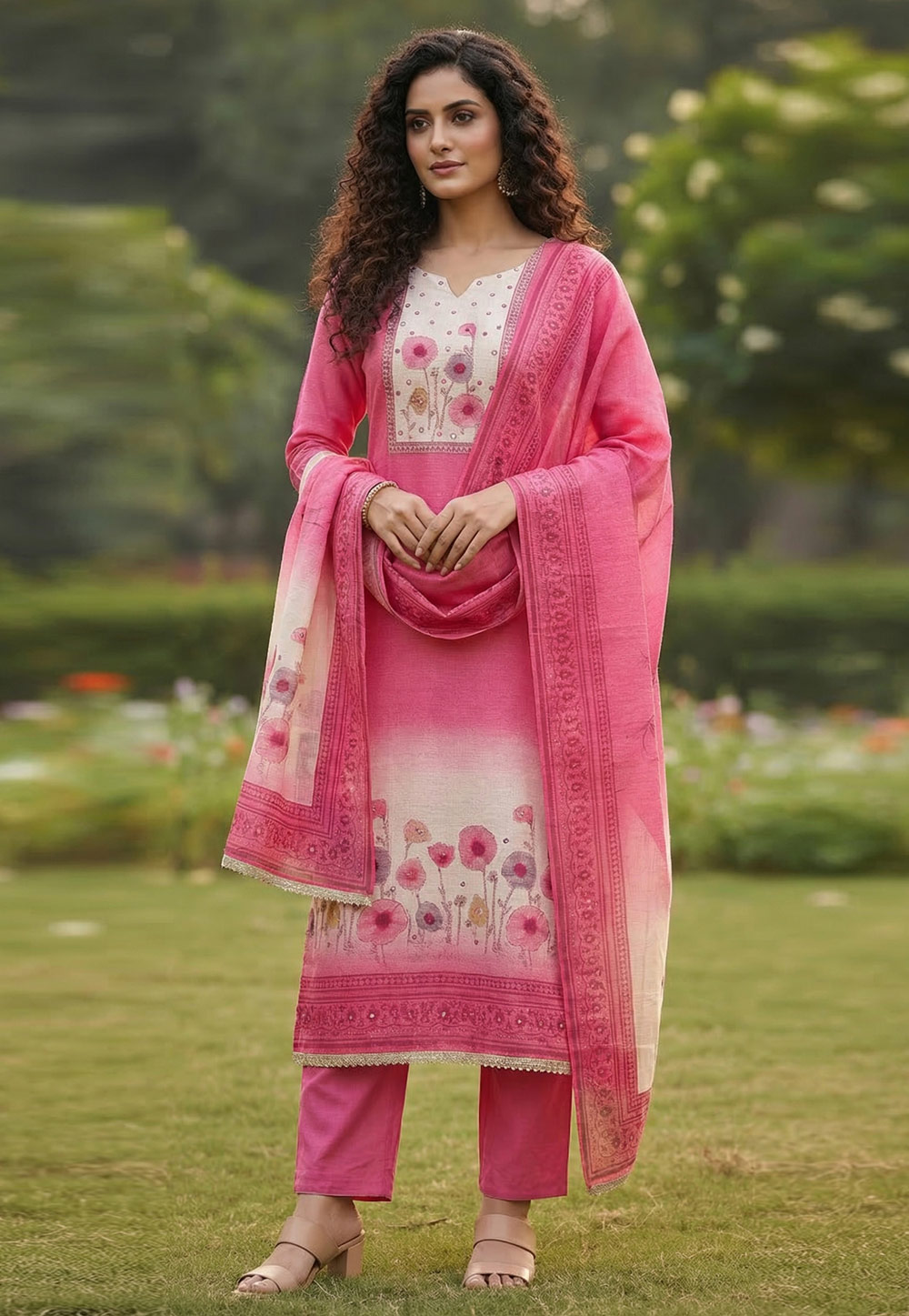 Pink Cotton Pant Style Suit 326476