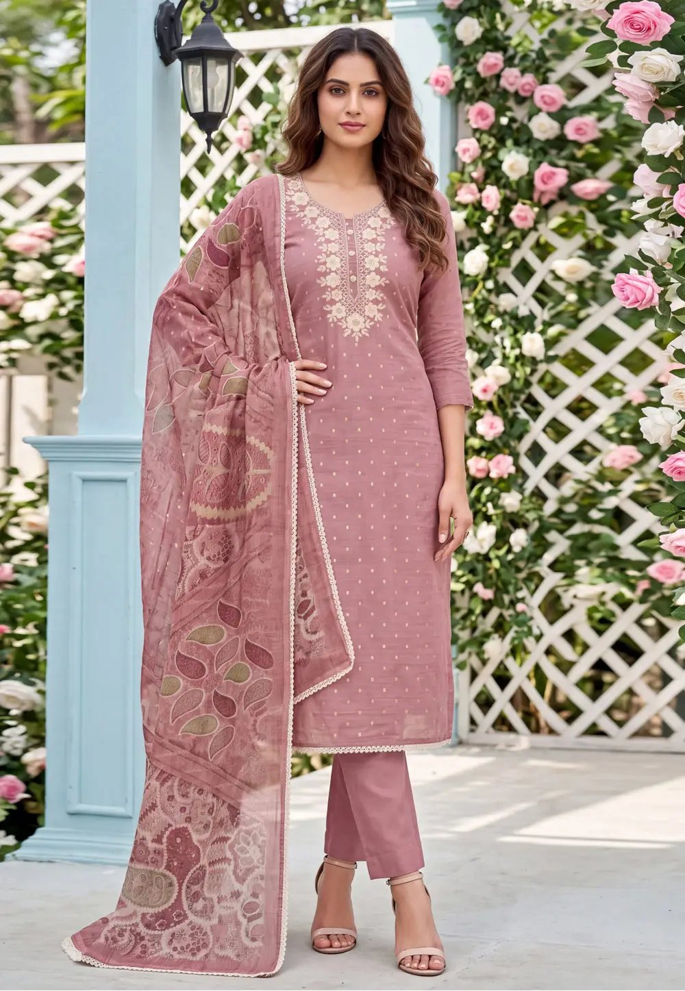 Pink Cotton Pant Style Suit 336365