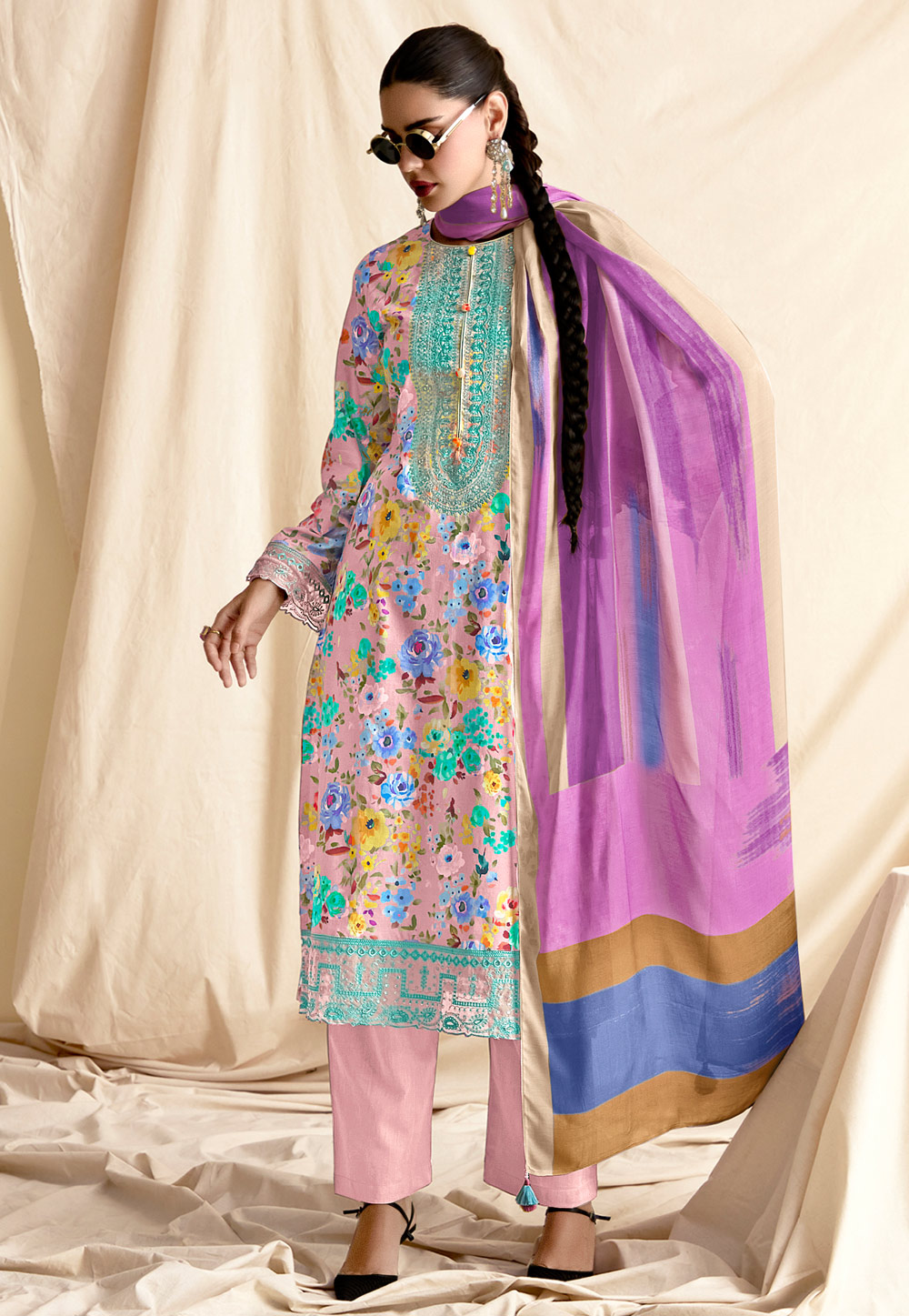 Pink Cotton Pant Style Suit 309044