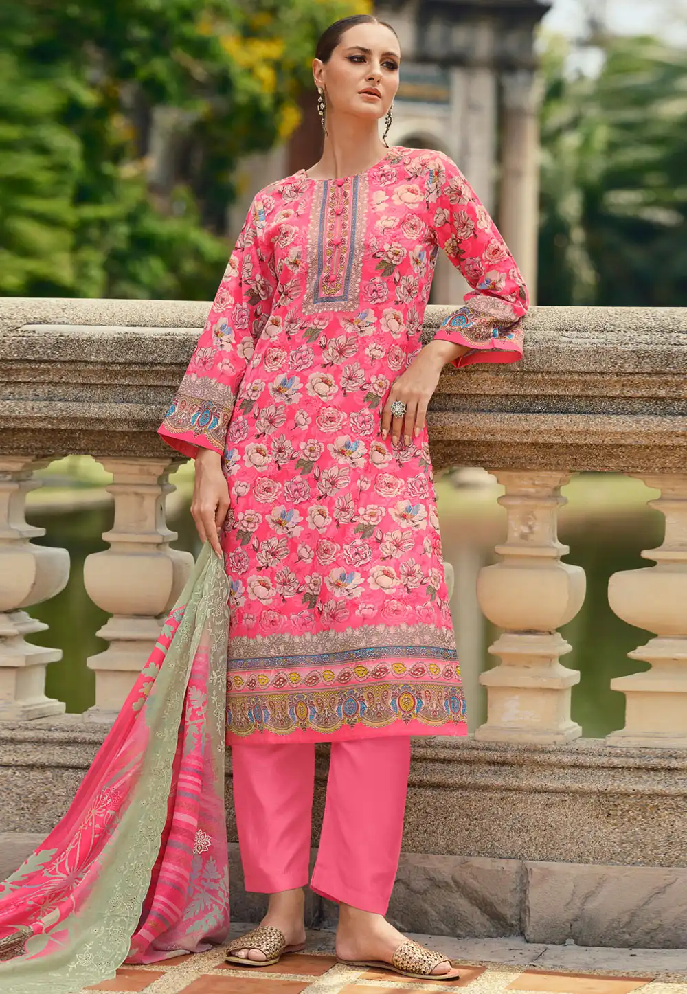 Pink Cotton Pant Style Suit 318224