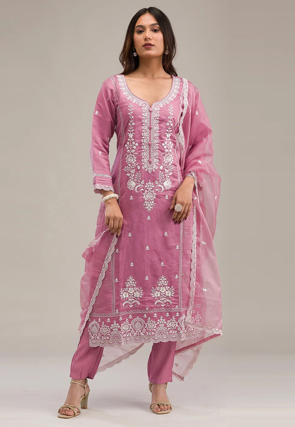 Pink Cotton Pant Style Suit 306270