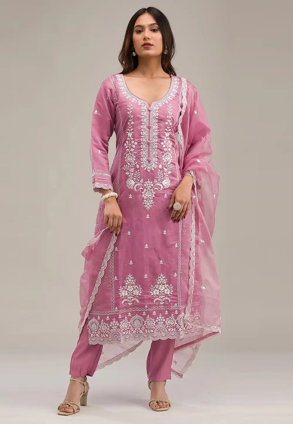 Pink Cotton Pant Style Suit 306270
