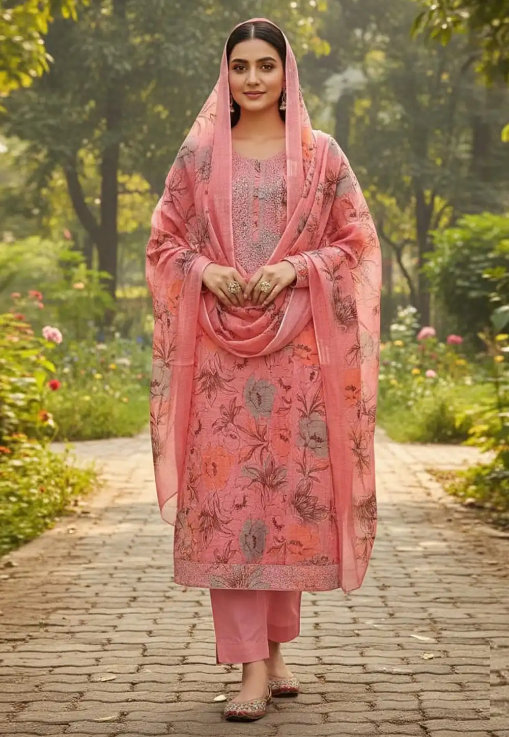 Pink Cotton Pant Style Suit 330609