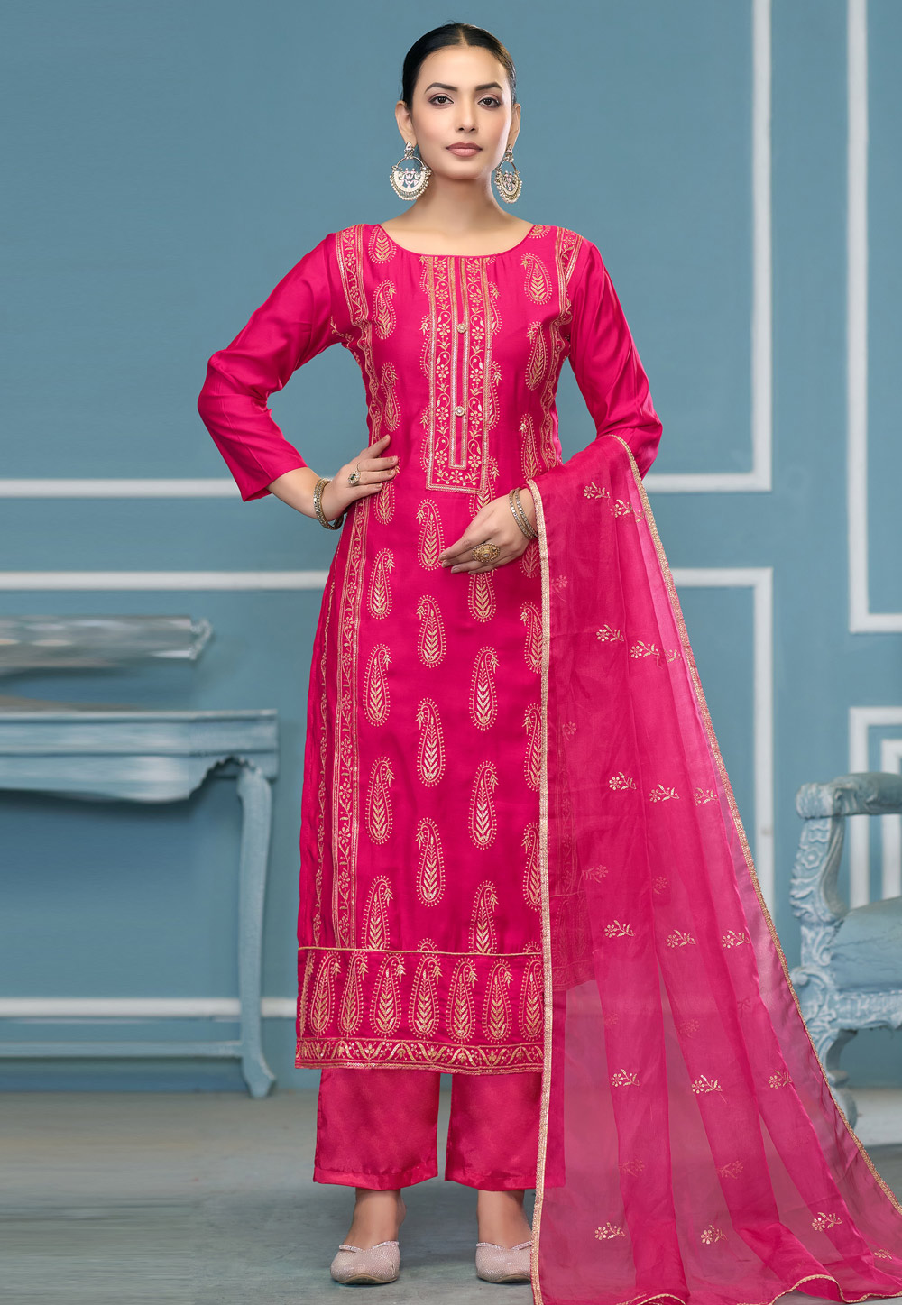 Pink Cotton Pant Style Suit 307274