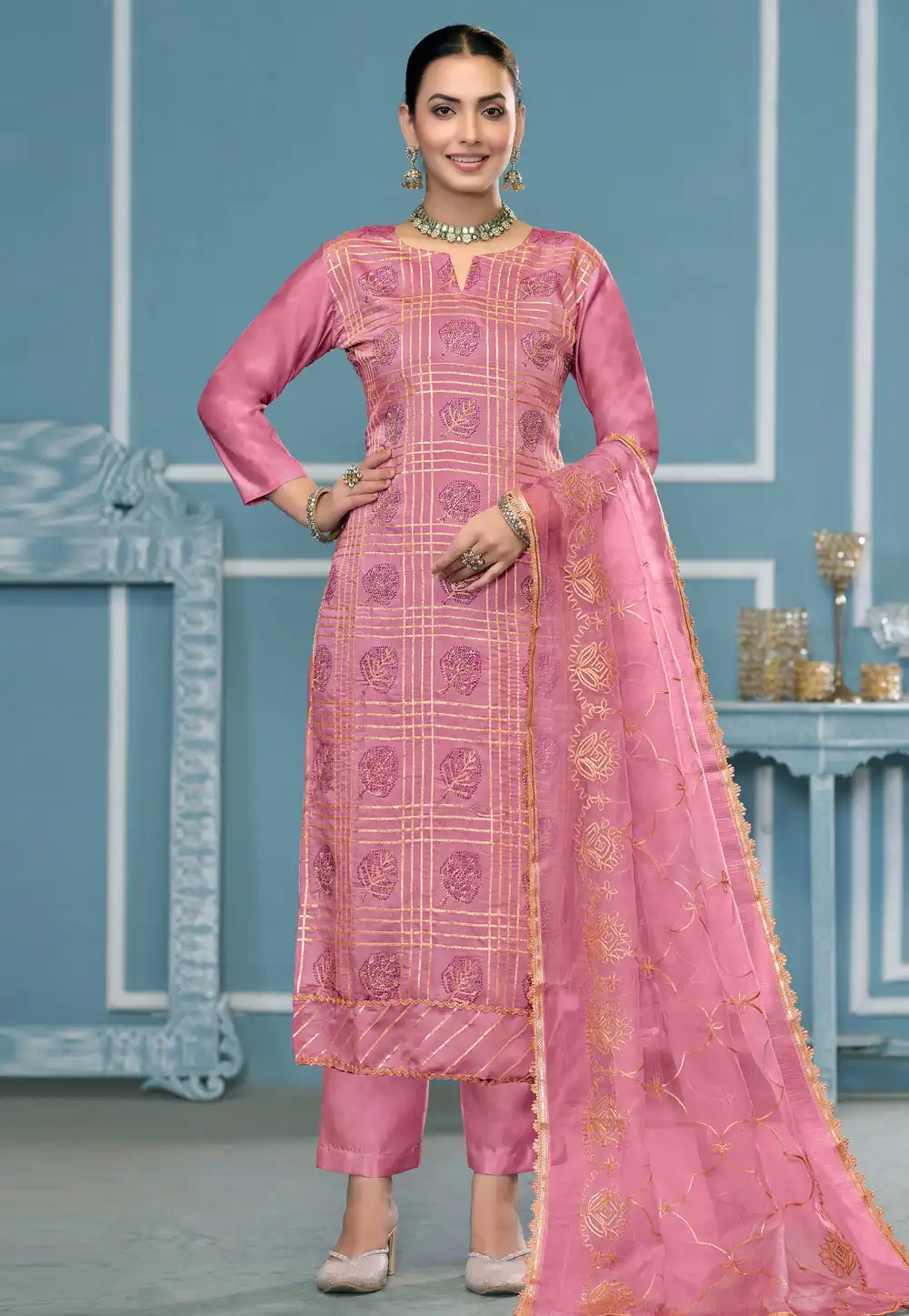 Pink Cotton Pant Style Suit 307441
