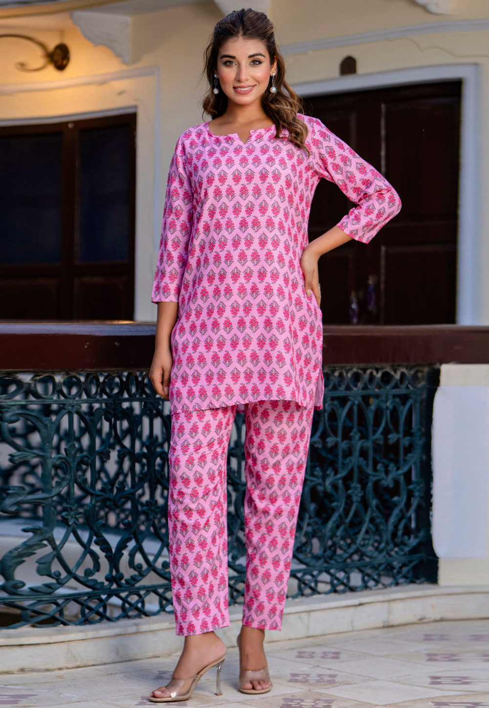 Pink Cotton Printed Co-Ords Set 325599