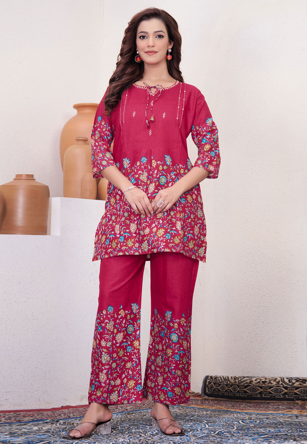 Pink Cotton Printed Co-Ords Set 321422