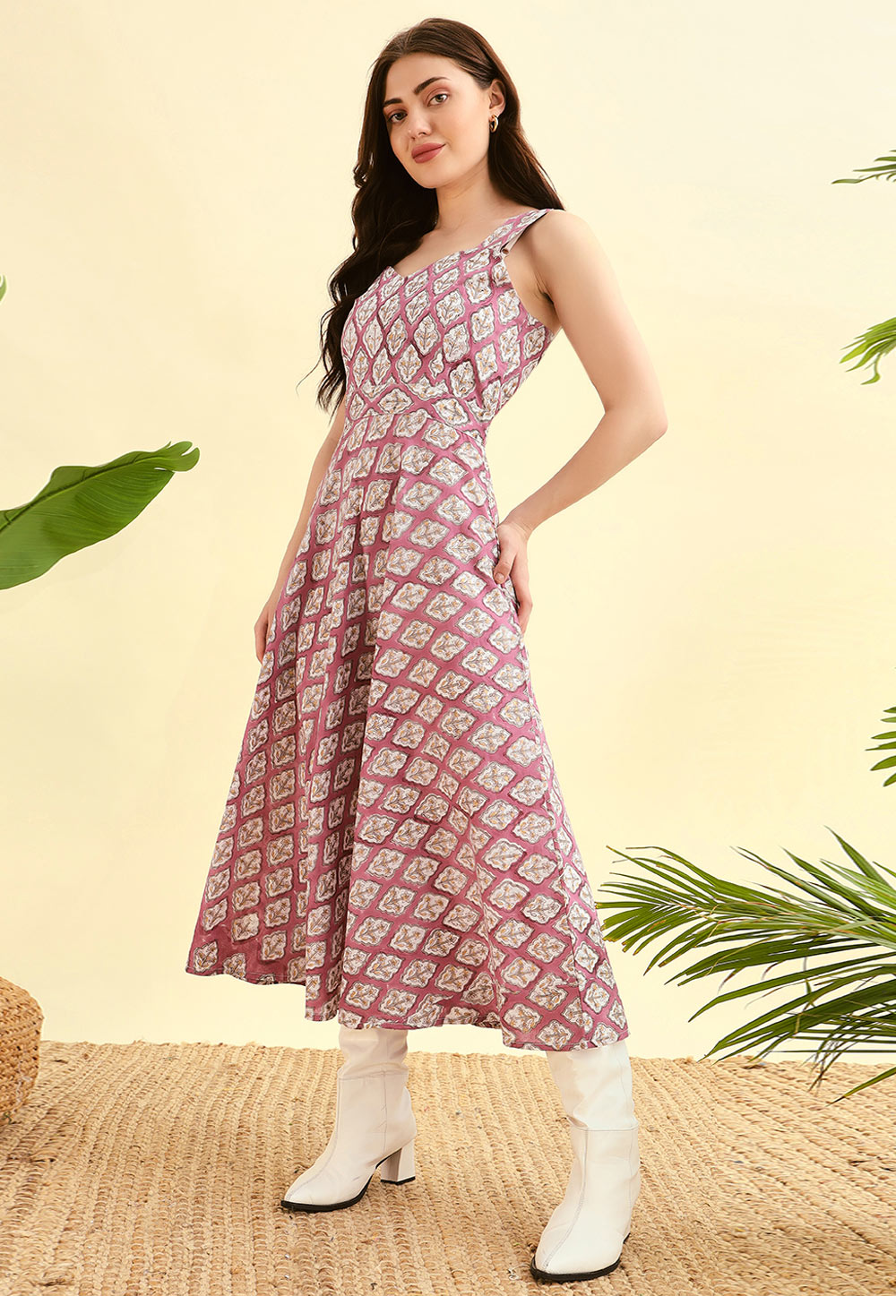 Pink Cotton Printed Gown 320083