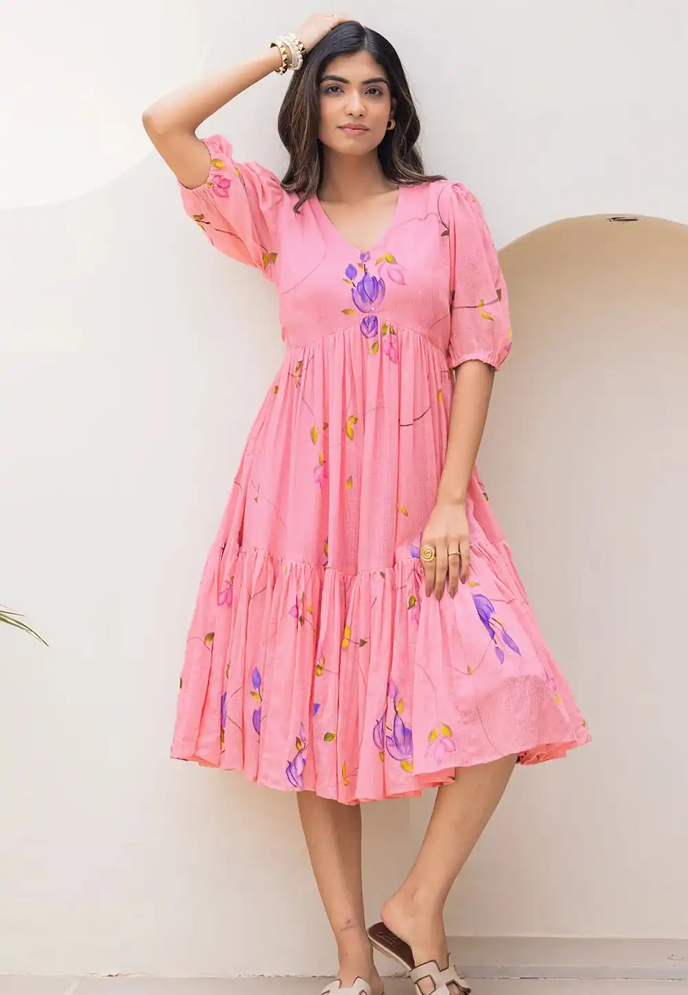 Pink Cotton Printed Gown 318016
