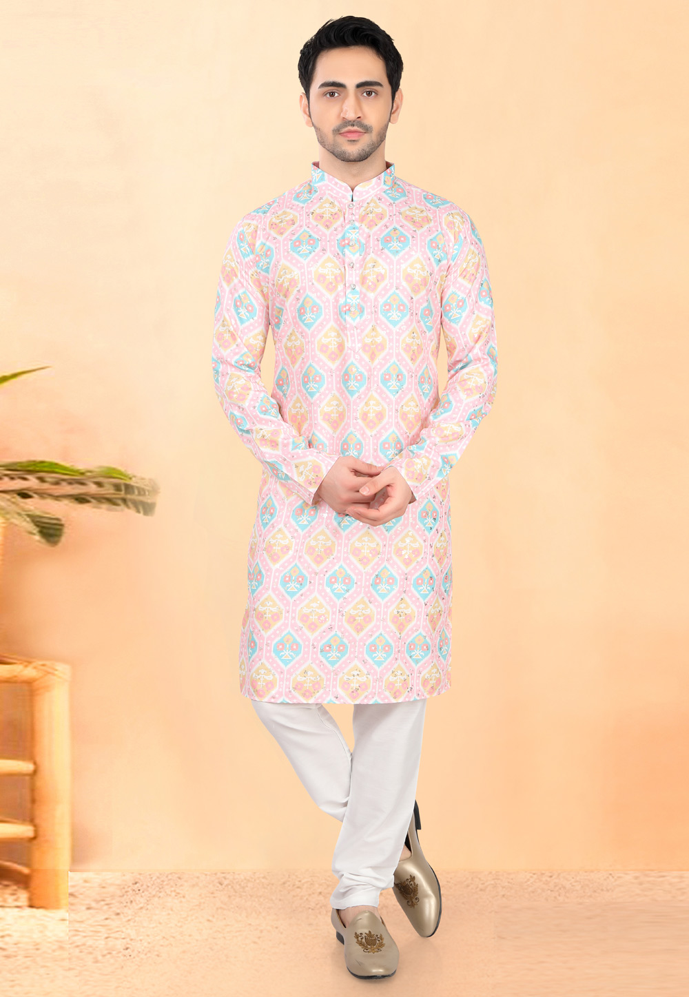 Pink Cotton Rayon Kurta Pajama 307924