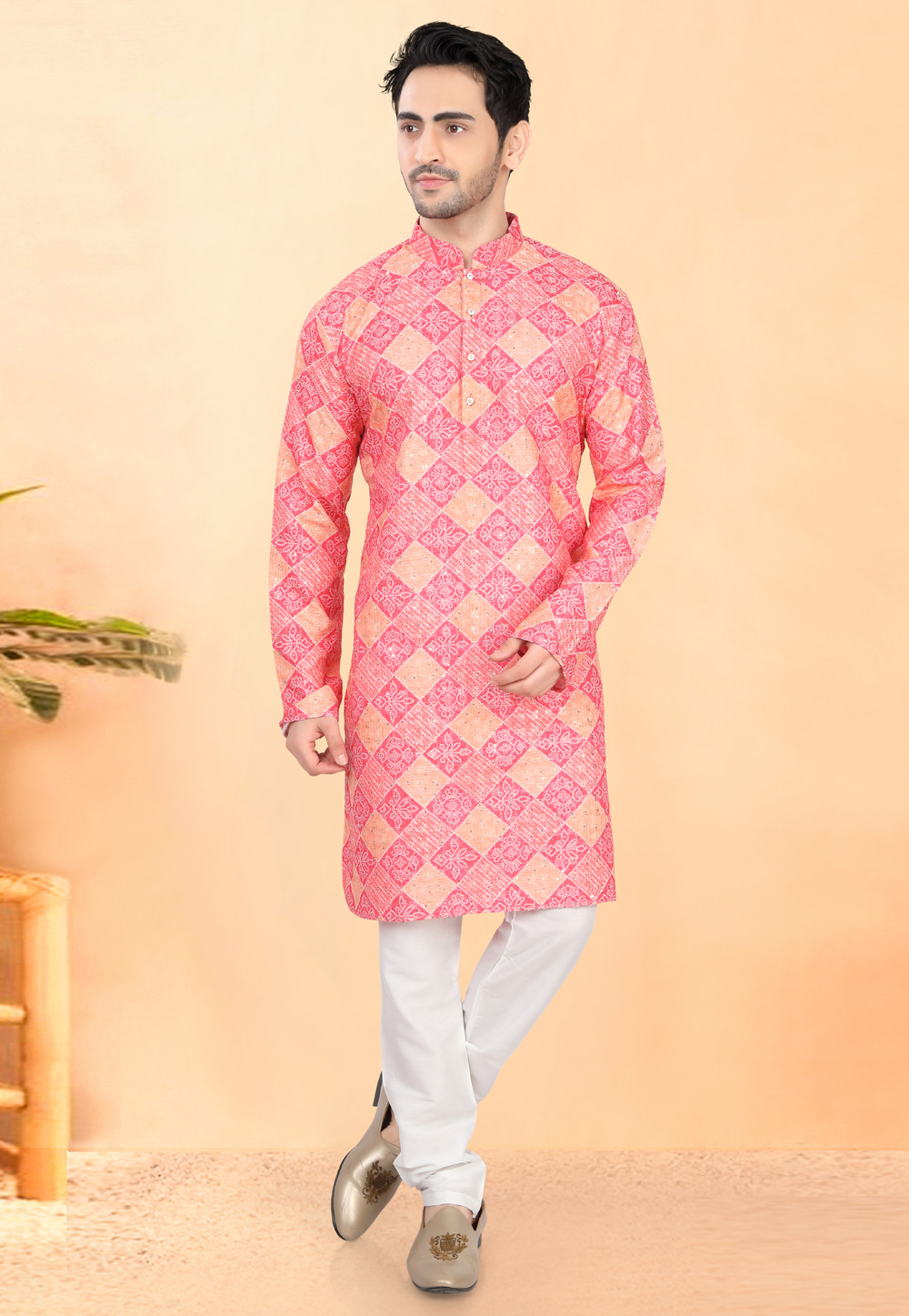 Pink Cotton Rayon Kurta Pajama 307940