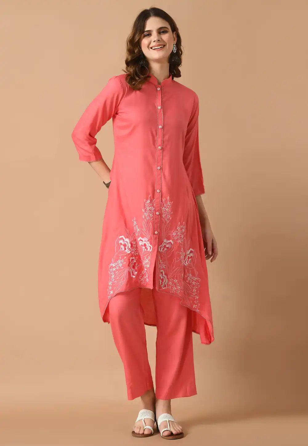 Pink Cotton Rayon Kurta Set With Pant 305491