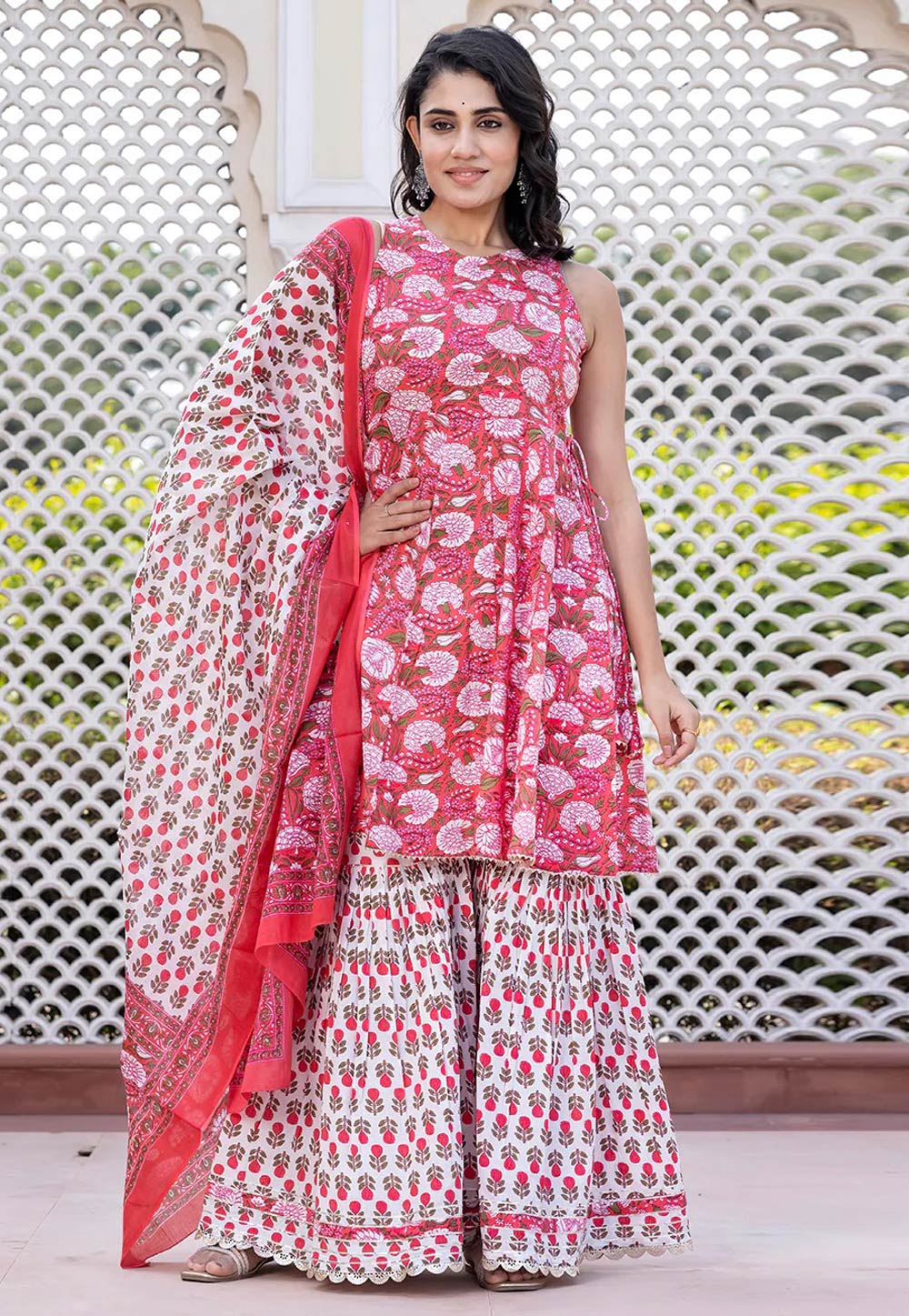 Pink Cotton Readymade Gharara Suit 308055