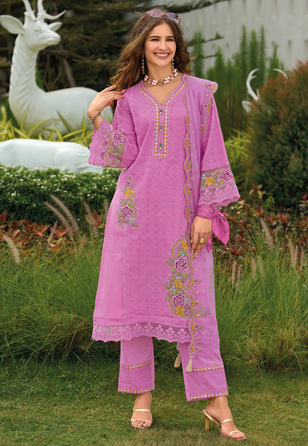 Pink Cotton Readymade Pakistani Suit 311508