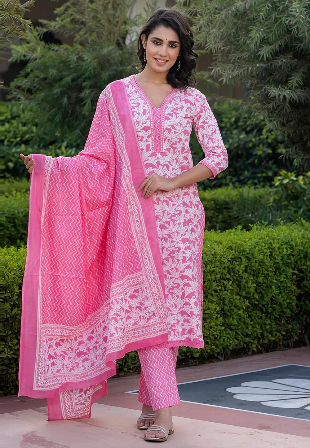 Pink Cotton Readymade Pakistani Suit 308069