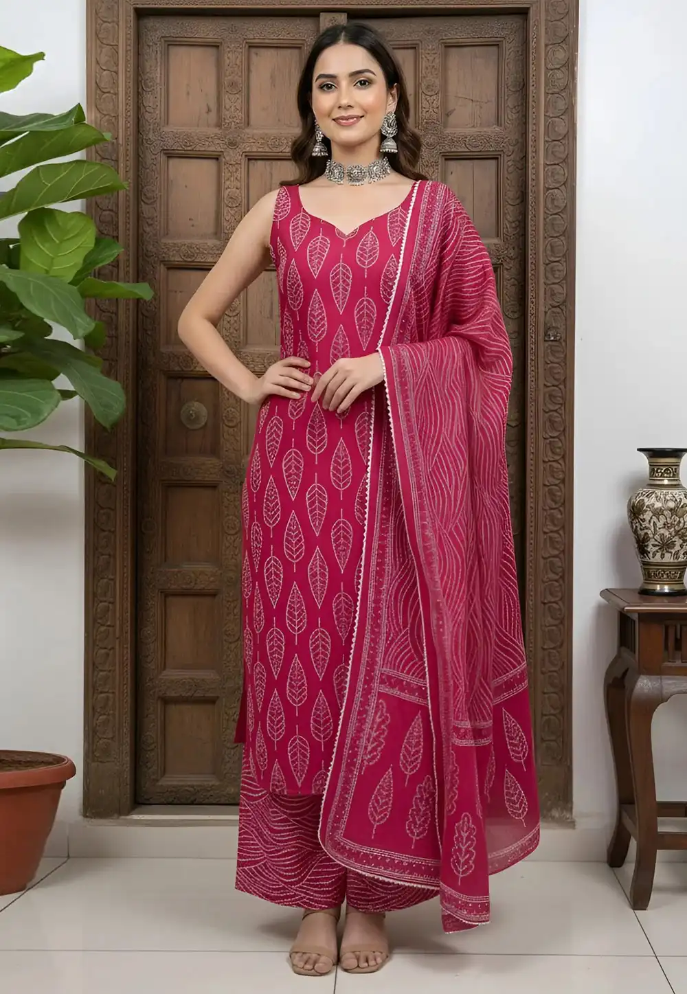 Pink Cotton Readymade Pakistani Suit 326205