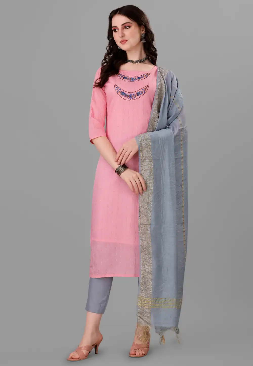 Pink Cotton Readymade Pakistani Suit 307905