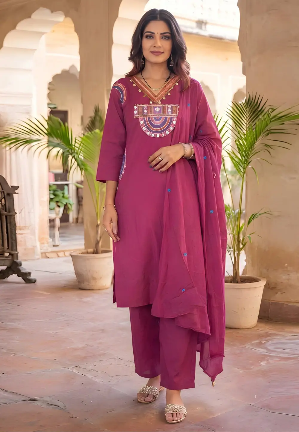 Pink Cotton Readymade Pakistani Suit 332925