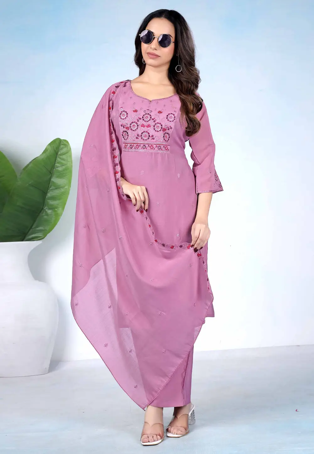 Pink Cotton Readymade Pakistani Suit 331322