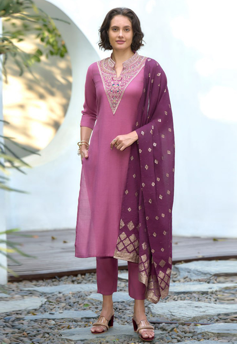 Pink Cotton Readymade Pakistani Suit 312021