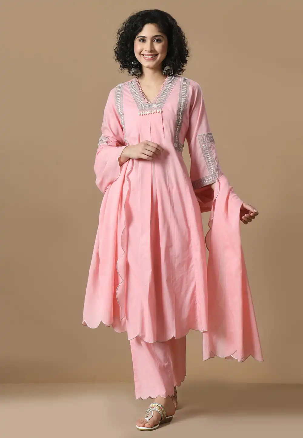 Pink Cotton Readymade Pant Style Suit 305446