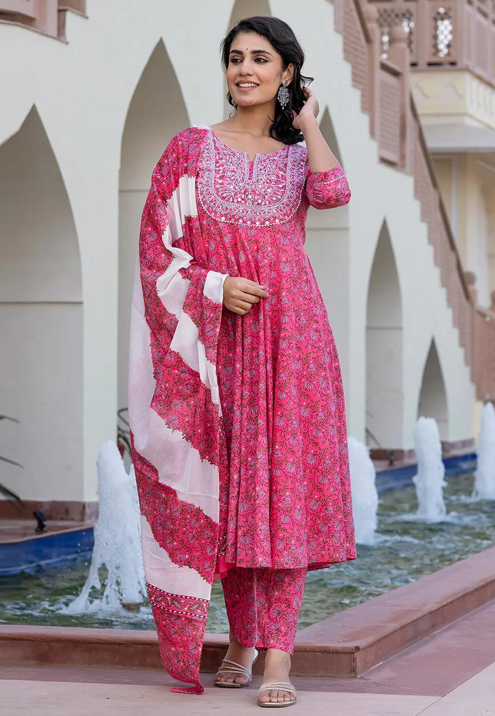 Pink Cotton Readymade Pant Style Suit 308075