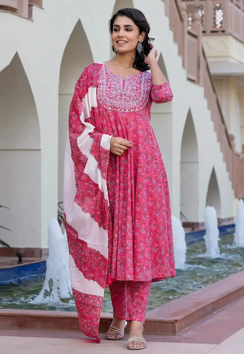 Pink Cotton Readymade Pant Style Suit 308075
