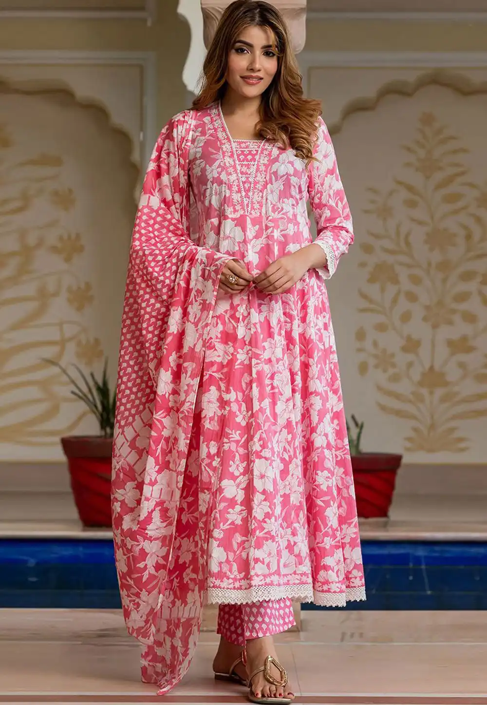Pink Cotton Readymade Pant Style Suit 315977