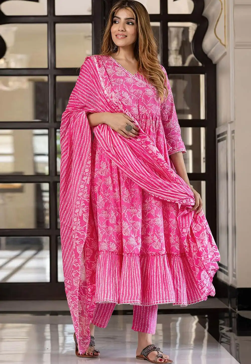 Pink Cotton Readymade Pant Style Suit 321737
