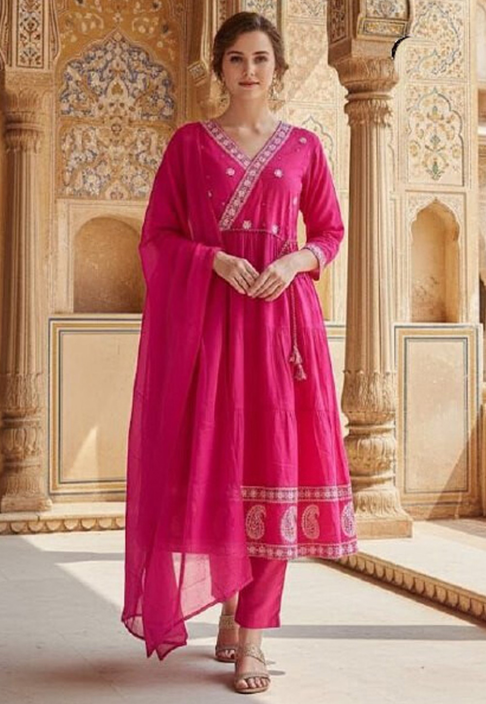 Pink Cotton Readymade Pant Style Suit 323634