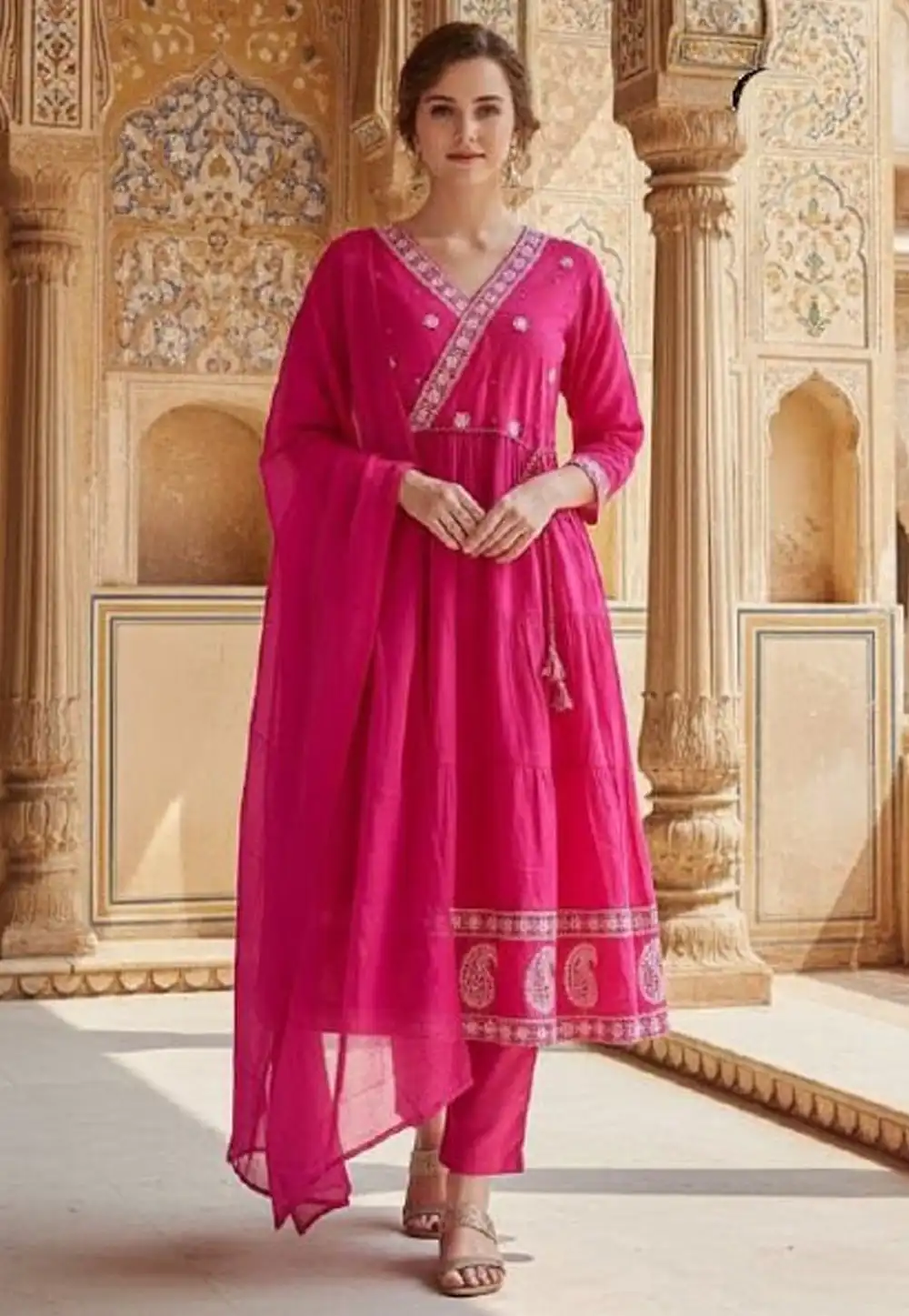 Pink Cotton Readymade Pant Style Suit 323634