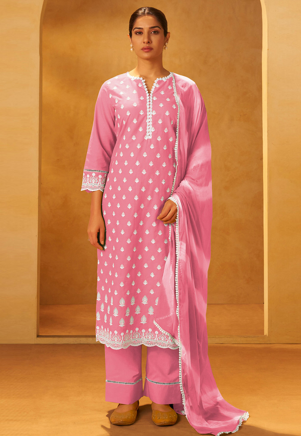 Pink Cotton Readymade Pant Style Suit 330003