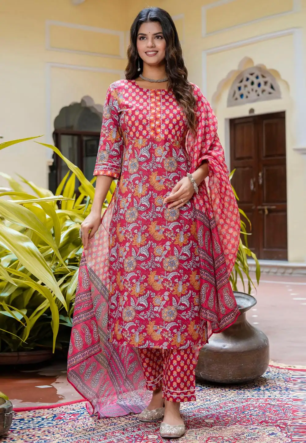 Pink Cotton Readymade Pant Style Suit 326234